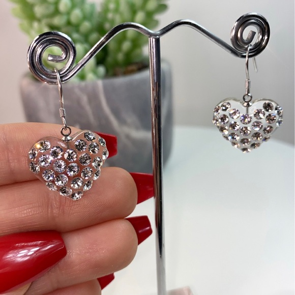 Crystal heart shaped dangle earrings embellished with Swarovski Crystal elements - Picture 5 of 11
